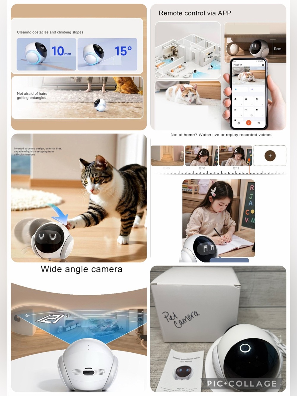 Pet Camera Robot, Wireless 1080P 360 Rotation 121 Wide Angle Indoor Movable Secu